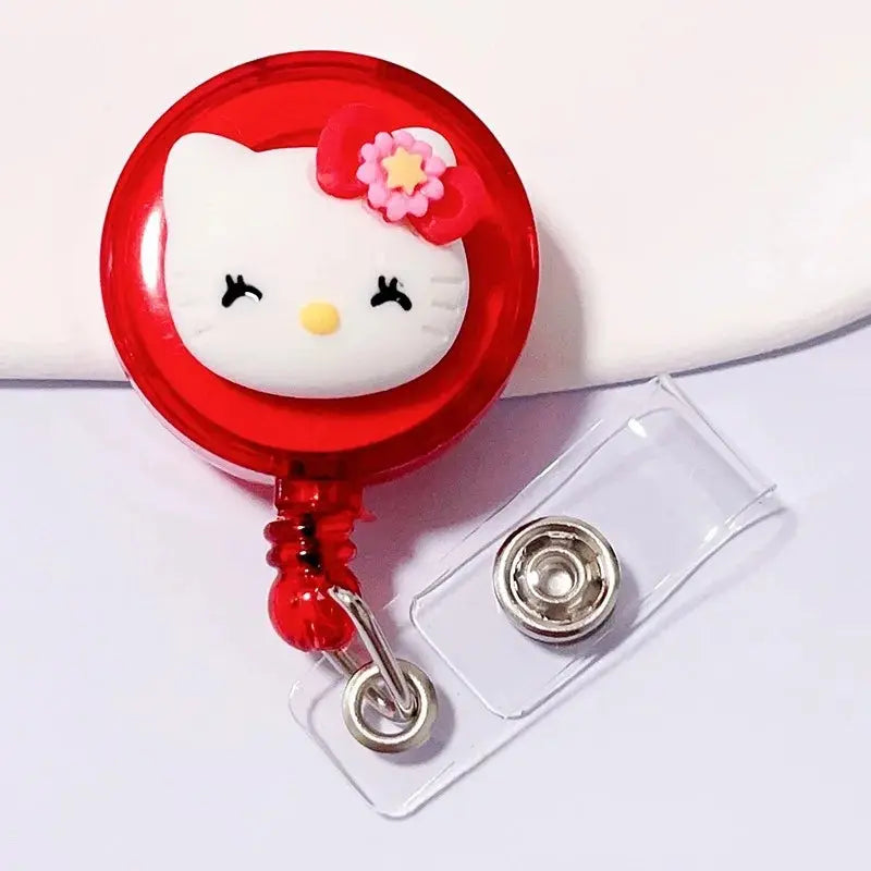 Anime Sanrio Hello Kitty Badge Reel Retractable ID Badge Holder With 360 Rotating Alligator Clip Nurse Name Credential Holder - Healthcare Vibes