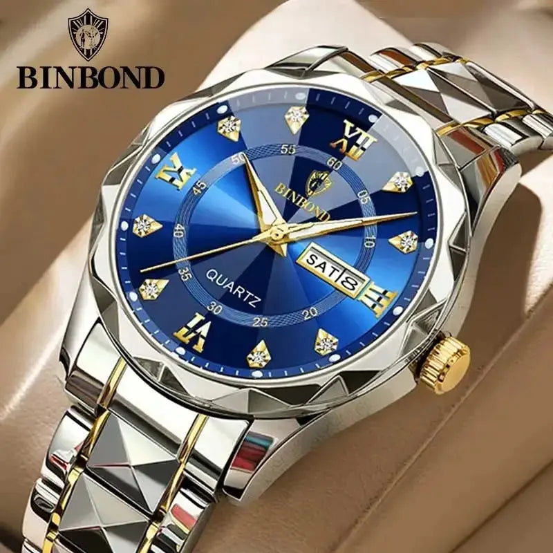 BINBOND Top Brand Luxury Fashion Quartz Watch, Mens, Waterproof, Stainless Steel Quartz Wristwatch - Healthcare Vibes
