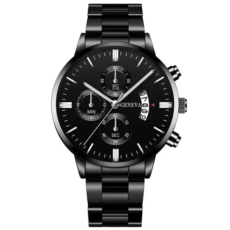 Men’s Black Stainless Steel Quartz Luxury Watch - Healthcare Vibes