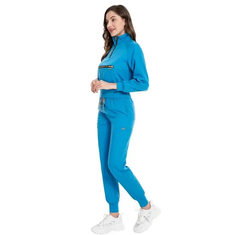Long Sleeve Scrub Jacket and Matching Pants Set, Jogging Style, Scrubs Sets - Healthcare Vibes