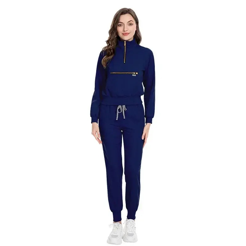 Long Sleeve Scrub Jacket and Matching Pants Set, Jogging Style, Scrubs Sets - Healthcare Vibes