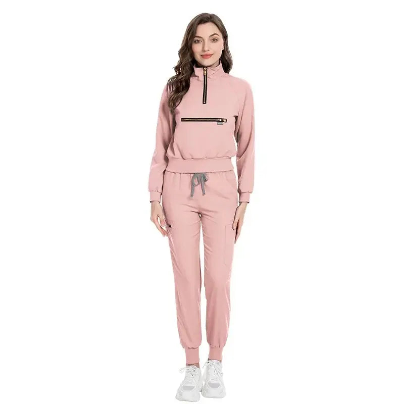 Long Sleeve Scrub Jacket and Matching Pants Set, Jogging Style, Scrubs Sets - Healthcare Vibes