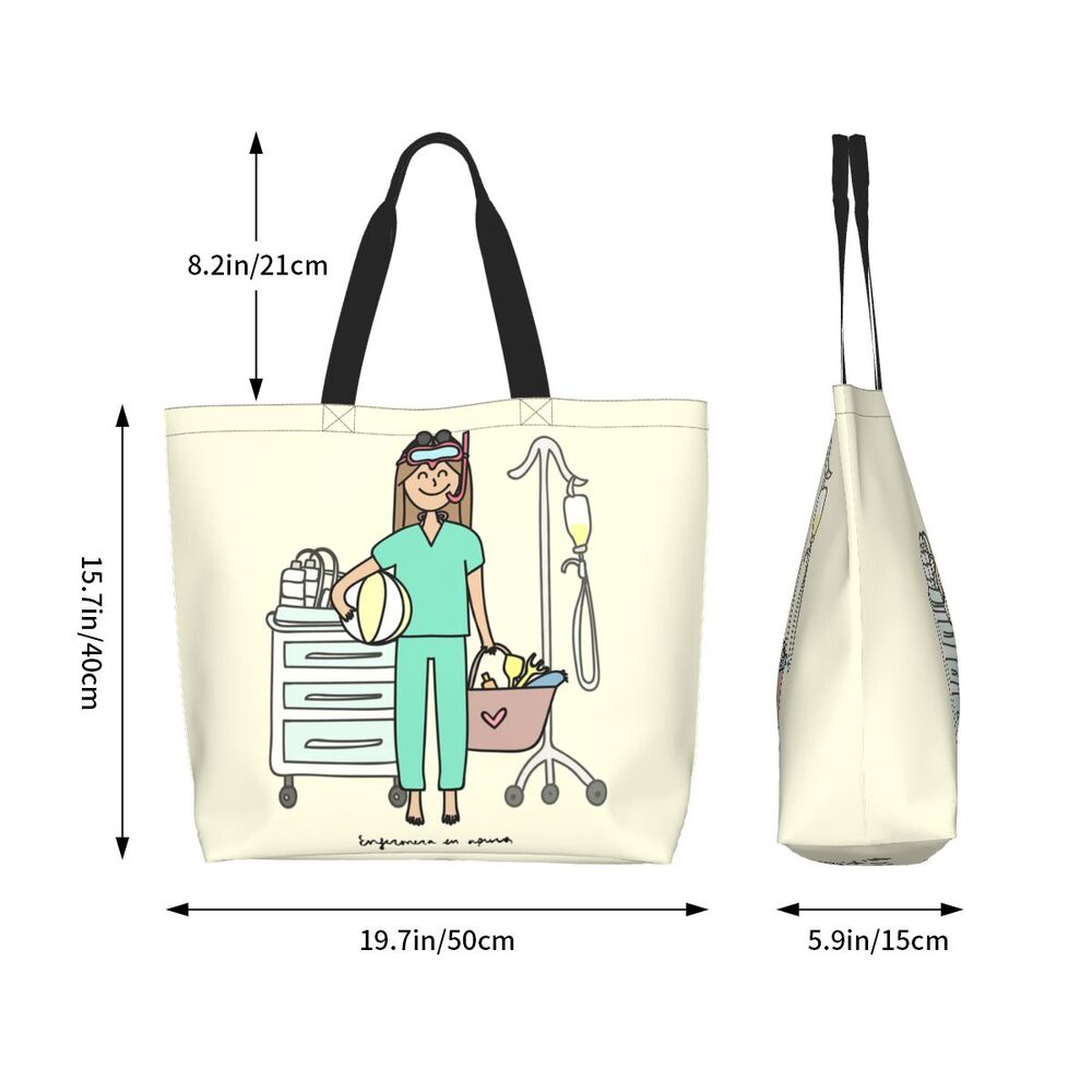 Custom Reusable Funny Nurse Shopping Bag Women Shoulder Canvas Tote Bag Portable Nursing Grocery Shopper Bags