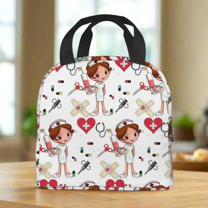 Portable Lunch Bag with Cartoon Nurse Design | Thermal Insulated Tote Cooler for Bento, School, and Food Storage