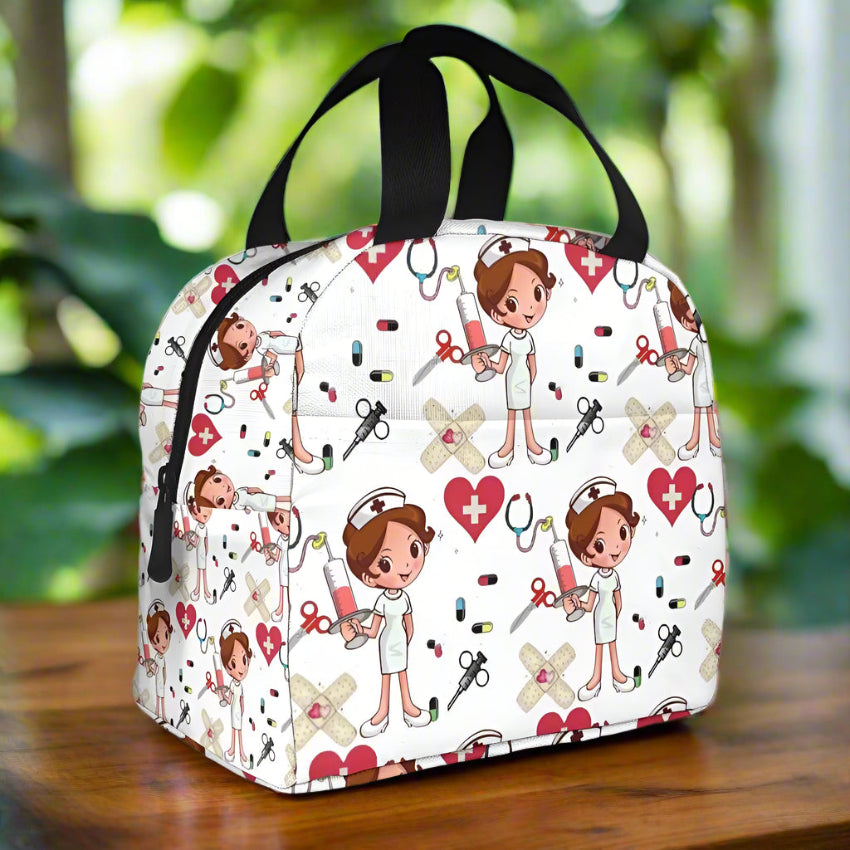 Portable Lunch Bag with Cartoon Nurse Design | Thermal Insulated Tote Cooler for Bento, School, and Food Storage