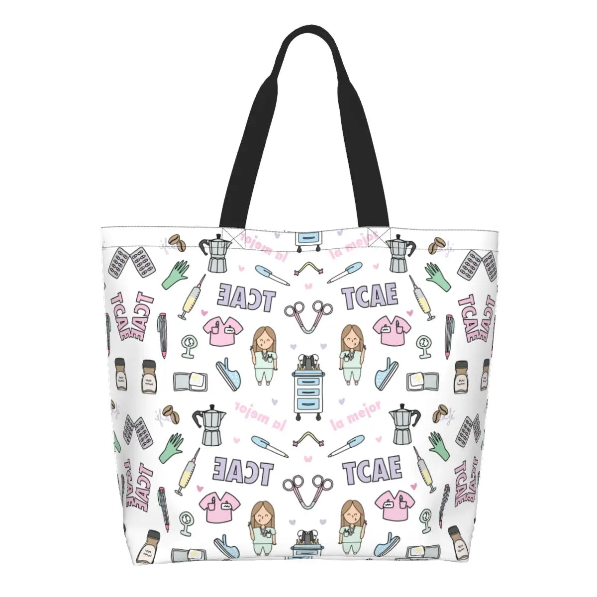Cartoon Doctor Nurse Enfermera En Apuros Grocery Bags Large Capacity Aesthetic Merch For Woman Street Shoulder Bag 1 One Size