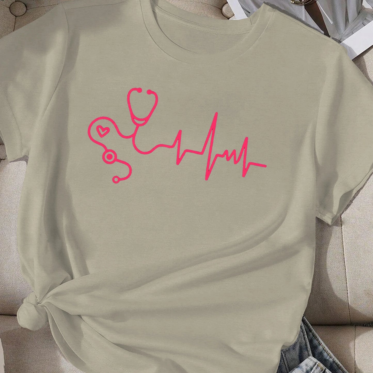 Women's Stethoscope comfit T-shirt with Heartbeat Waveform - Healthcare Vibes