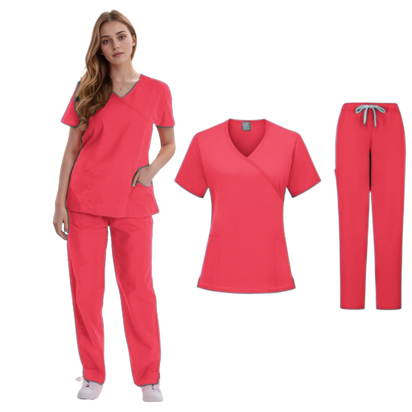 Women's Clinical Joggers Scrub Suit Medical Uniform Sets Watermelon Red