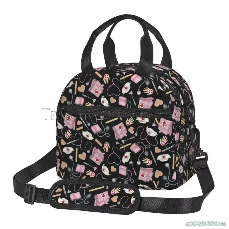 Doctors Nurse Insulated Lunch Bag Women Thermal Lunch Box Portable Tote Cooler Handbag Bento Pouch Container with Shoulder Strap 1