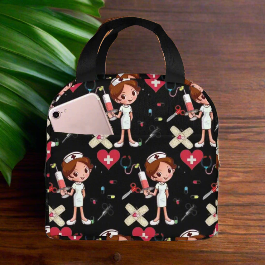 Portable Lunch Bag with Cartoon Nurse Design | Thermal Insulated Tote Cooler for Bento, School, and Food Storage 1