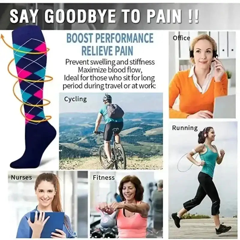 Unisex Compression Socks for Promoting Blood Circulation, Reducing Leg Pain, and Supporting oxygenation while on feet for long periods of time
