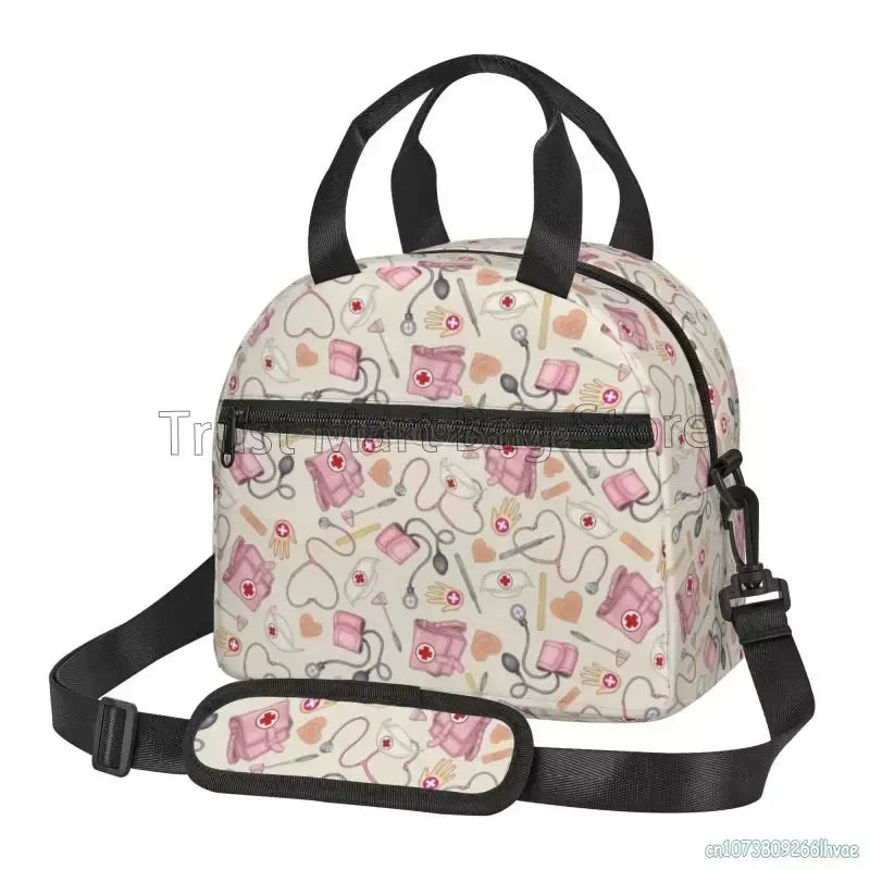 Doctors Nurse Insulated Lunch Bag Women Thermal Lunch Box Portable Tote Cooler Handbag Bento Pouch Container with Shoulder Strap 8