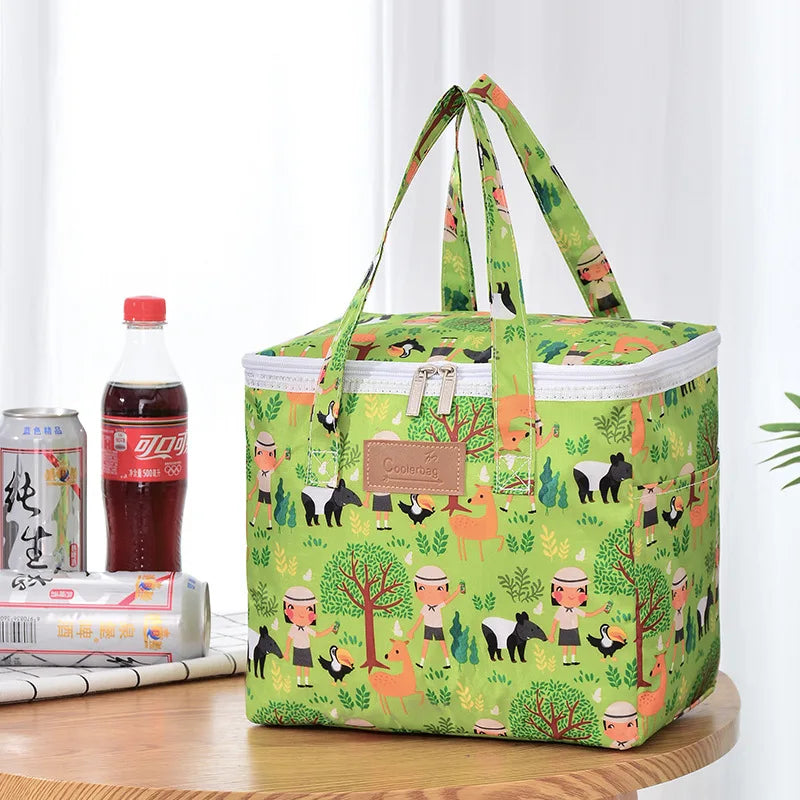 Portable Lunch Bag New Thermal Insulated Lunch Box Tote Cooler Functional Handbag Student Bento Pouch School Food Storage Bags green farm