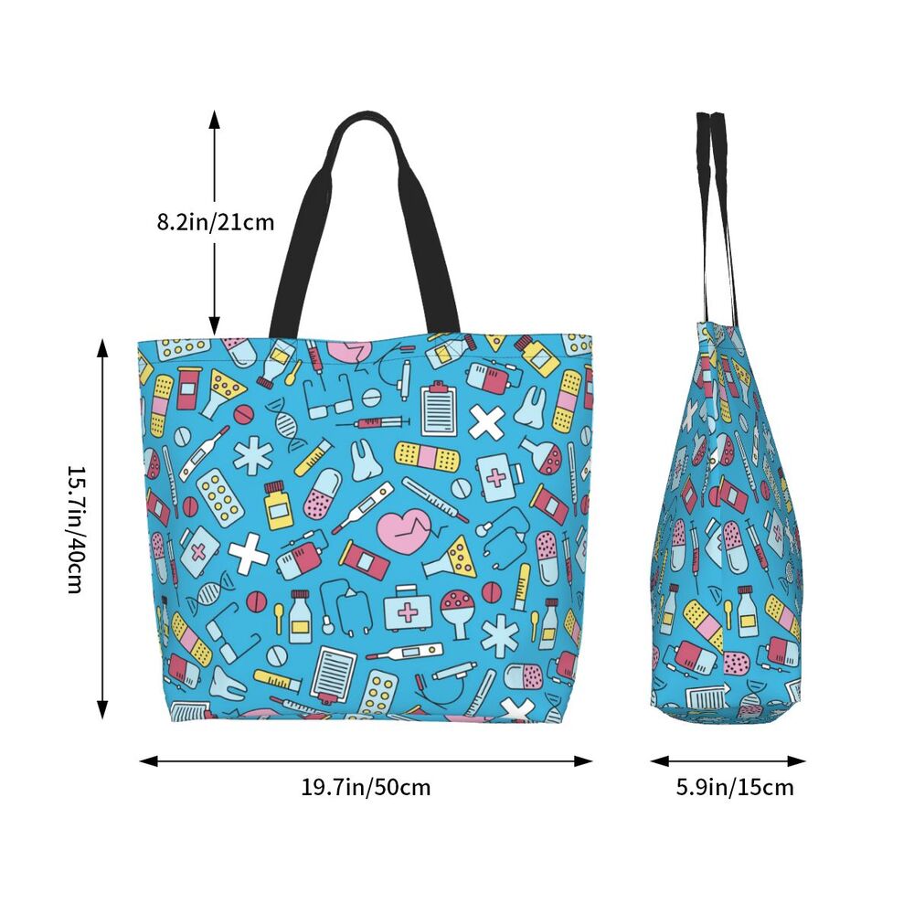 Custom Reusable Funny Nurse Shopping Bag Women Shoulder Canvas Tote Bag Portable Nursing Grocery Shopper Bags