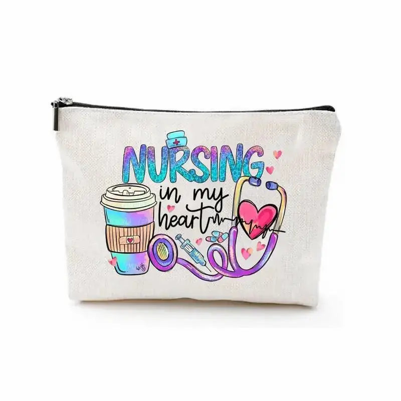 Nurse makeup bag gift, nurse zipper bags, waterproof linen makeup bags, storage bag, nurse gift - Healthcare Vibes