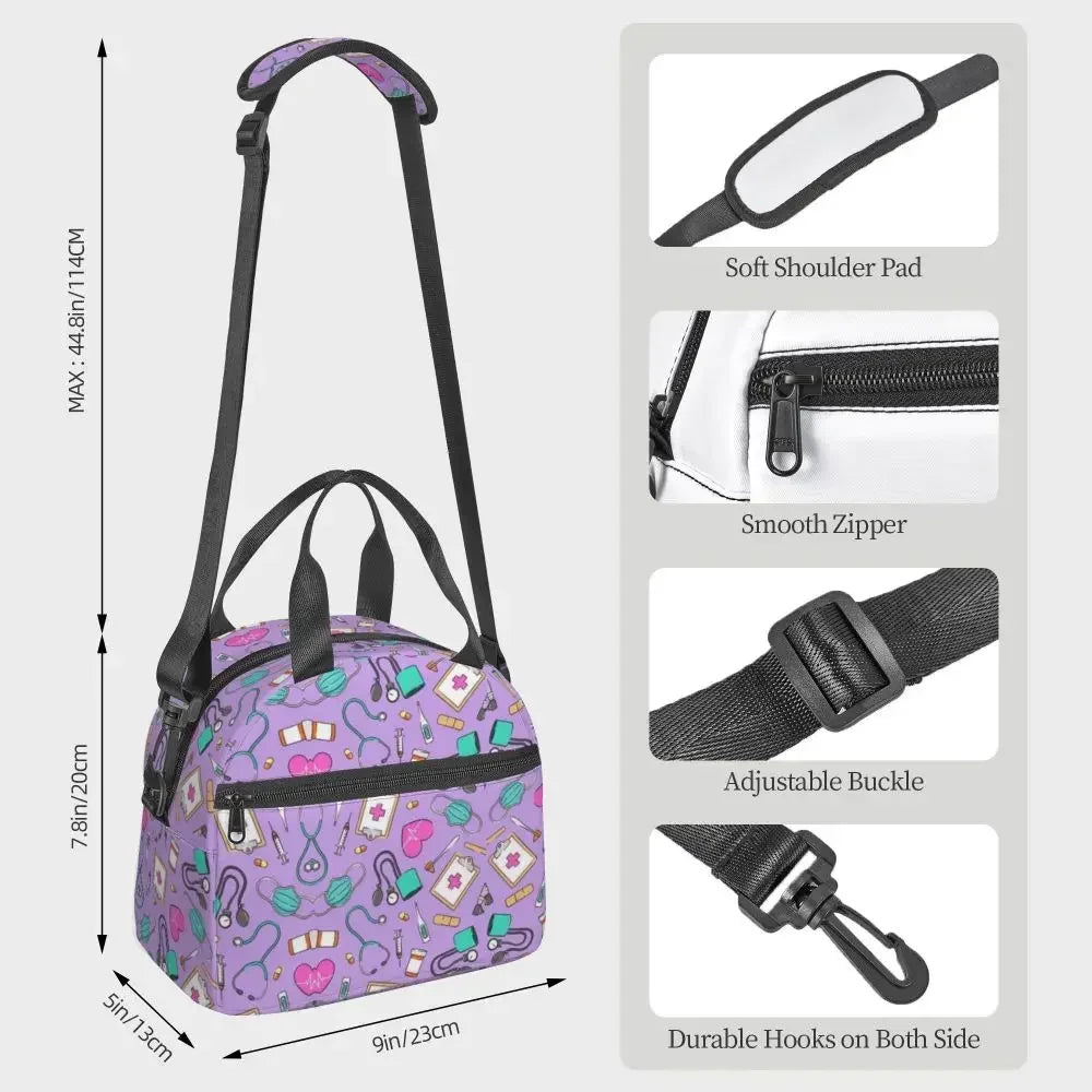 Funny Nurse Prints Insulated Lunch Bag for School Office Nursing Portable Thermal Cooler Lunch Box Women Men Large Capacity
