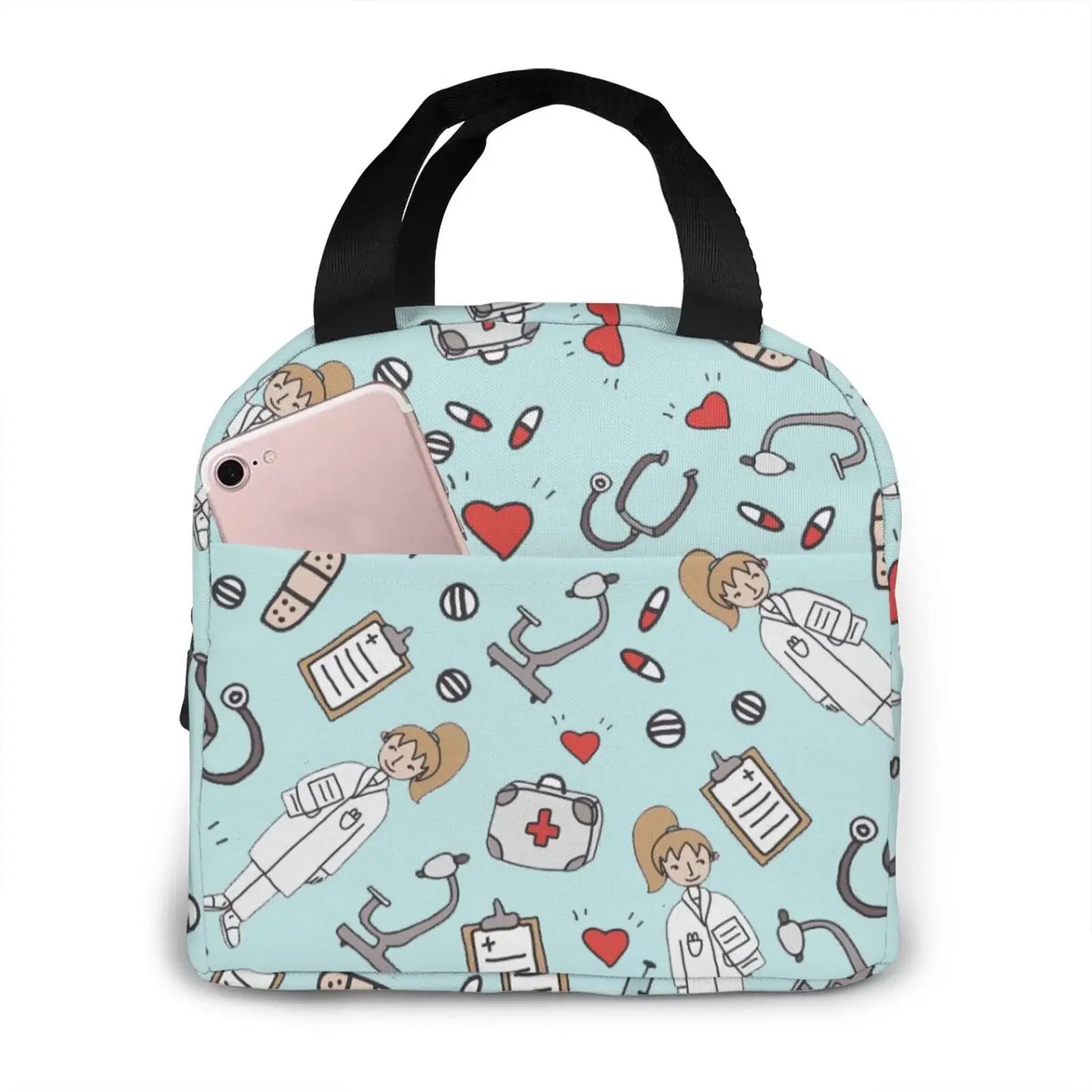 Portable Lunch Bag Cartoon Nurse Pattern Thermal Insulated Lunch Tote Cooler Handbag Bento Pouch Container School Food Bags 4