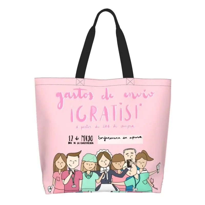Cartoon Doctor Nurse Enfermera En Apuros Grocery Bags Large Capacity Aesthetic Merch For Woman Street Shoulder Bag 22 One Size