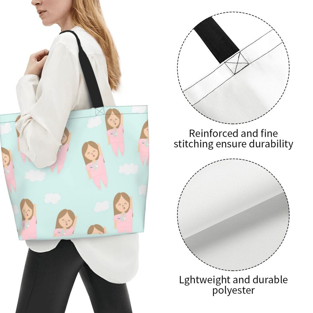 Custom Reusable Funny Nurse Shopping Bag Women Shoulder Canvas Tote Bag Portable Nursing Grocery Shopper Bags