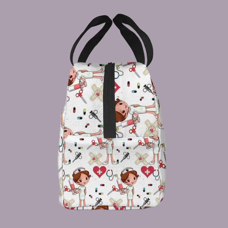 Portable Lunch Bag with Cartoon Nurse Design | Thermal Insulated Tote Cooler for Bento, School, and Food Storage