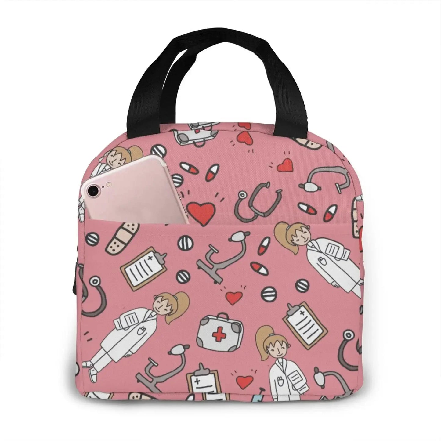 Portable Lunch Bag Cartoon Nurse Pattern Thermal Insulated Lunch Tote Cooler Handbag Bento Pouch Container School Food Bags 5