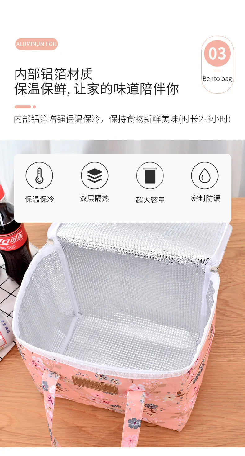 Portable Lunch Bag New Thermal Insulated Lunch Box Tote Cooler Functional Handbag Student Bento Pouch School Food Storage Bags