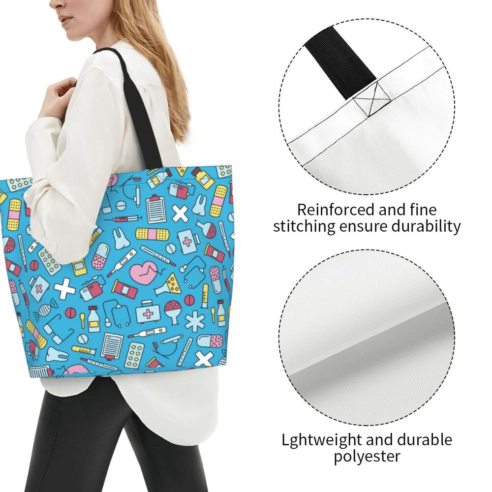 Custom Reusable Funny Nurse Shopping Bag Women Shoulder Canvas Tote Bag Portable Nursing Grocery Shopper Bags