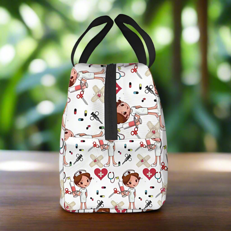 Portable Lunch Bag with Cartoon Nurse Design | Thermal Insulated Tote Cooler for Bento, School, and Food Storage