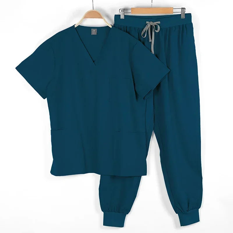Unisex Medical Scrubs Short Sleeve Sets - Multicolor Dental/Pharmacy/Hospital Workwear W/6 Pockets & Anti-Microbial Fabric Blue