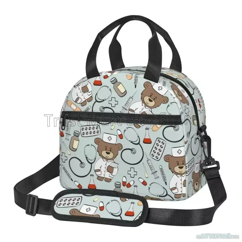 Doctors Nurse Insulated Lunch Bag Women Thermal Lunch Box Portable Tote Cooler Handbag Bento Pouch Container with Shoulder Strap 9