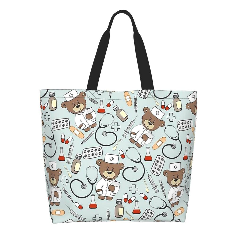 Custom Reusable Funny Nurse Shopping Bag Women Shoulder Canvas Tote Bag Portable Nursing Grocery Shopper Bags
