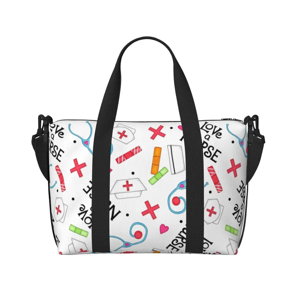 Custom Proud To Be A Nurse Grocery Shopping Tote Bag Women Big Capacity Health Care Nursing Gym Beach Travel Bags