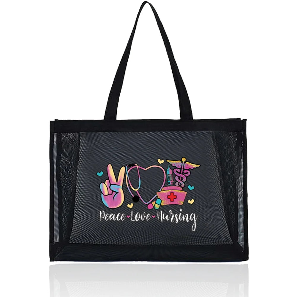 Tote Bags Women Wallets Travel Storage Bags Large Capacity Handbag Transparent Organizer Grid Package Nurse Printing Series - Healthcare Vibes