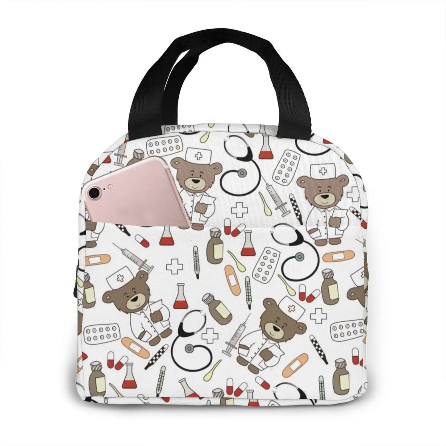 Portable Nurse Bag Insulated Lunch Bags Women Cute Nurse Print Food Case Tote Cooler Bento Bag for Kids Lunch Pouch - Healthcare Vibes