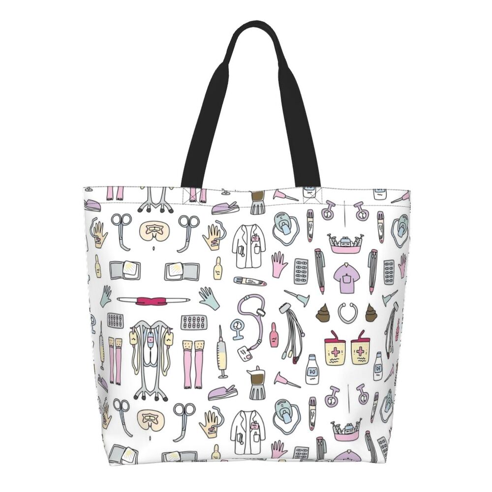 Custom Reusable Funny Nurse Shopping Bag Women Shoulder Canvas Tote Bag Portable Nursing Grocery Shopper Bags