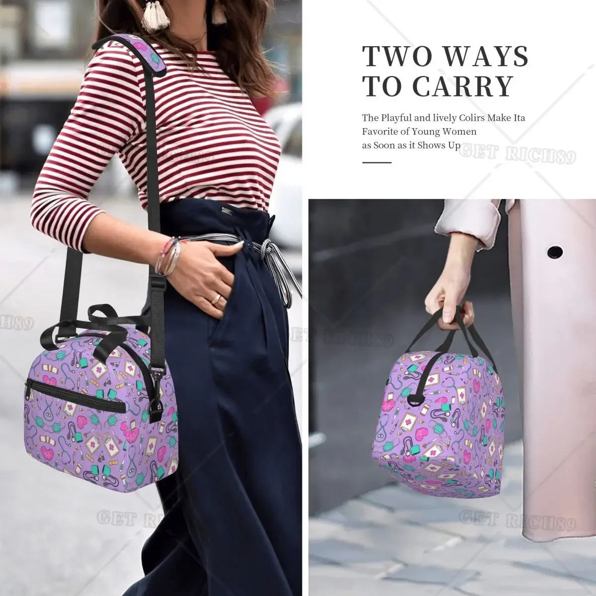 Funny Nurse Prints Insulated Lunch Bag for School Office Nursing Portable Thermal Cooler Lunch Box Women Men Large Capacity