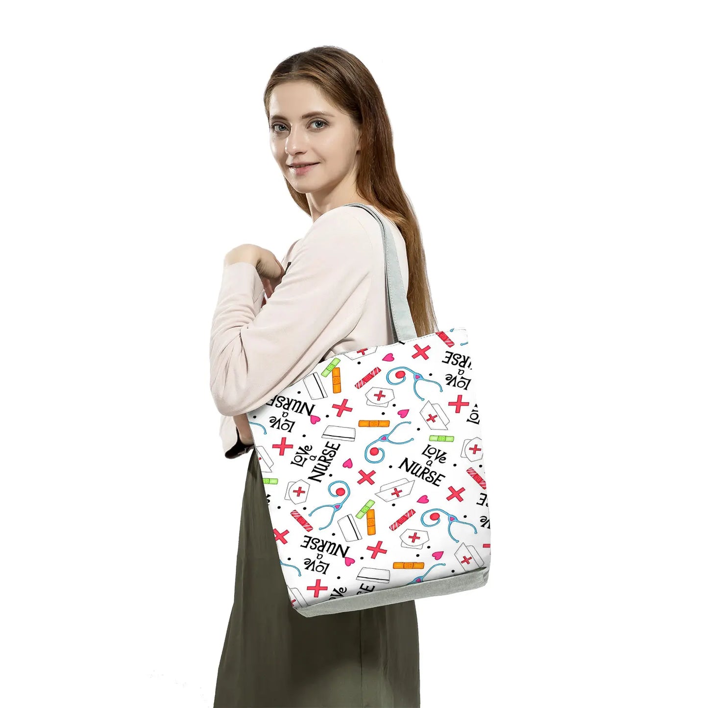 Fashion Tote Customized Cartoon Dentist Nurse Shoulder Bag Eco Reusable Shopping Bag Ladies Handbags for Women Casual Portable - Healthcare Vibes