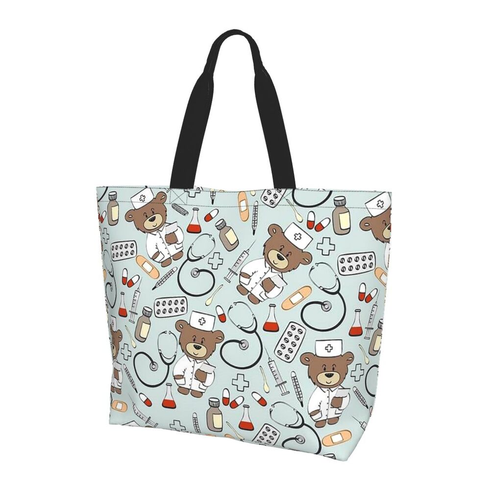 Custom Reusable Funny Nurse Shopping Bag Women Shoulder Canvas Tote Bag Portable Nursing Grocery Shopper Bags