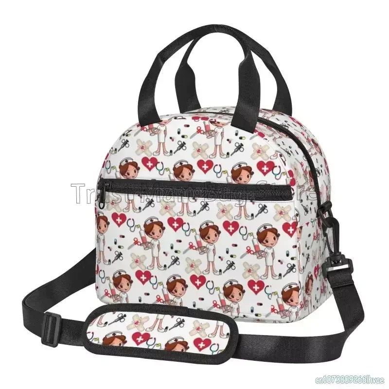 Doctors Nurse Insulated Lunch Bag Women Thermal Lunch Box Portable Tote Cooler Handbag Bento Pouch Container with Shoulder Strap 12