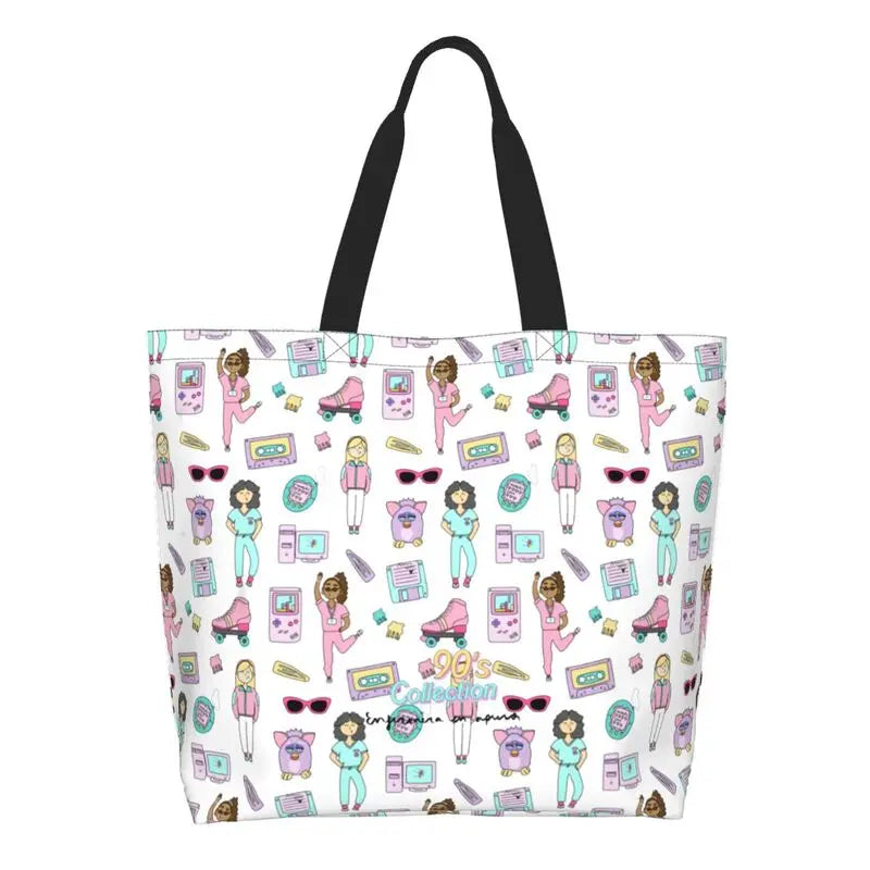 Cartoon Doctor Nurse Enfermera En Apuros Grocery Bags Large Capacity Aesthetic Merch For Woman Street Shoulder Bag 12 One Size