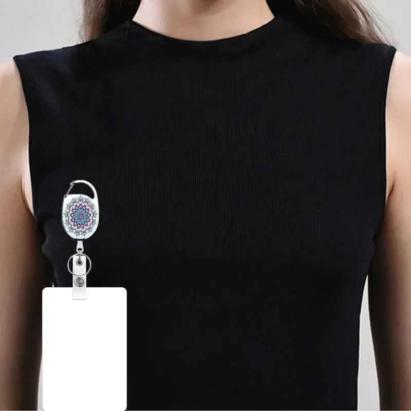 2025 Student Print Office Lanyard Clip Keychain Name Tag Holder Keyring ID Card Keyring Rope Reel Retract Pull Keychain Badge