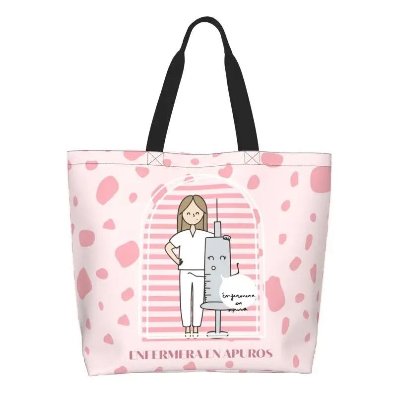 Cartoon Doctor Nurse Enfermera En Apuros Grocery Bags Large Capacity Aesthetic Merch For Woman Street Shoulder Bag 3 One Size