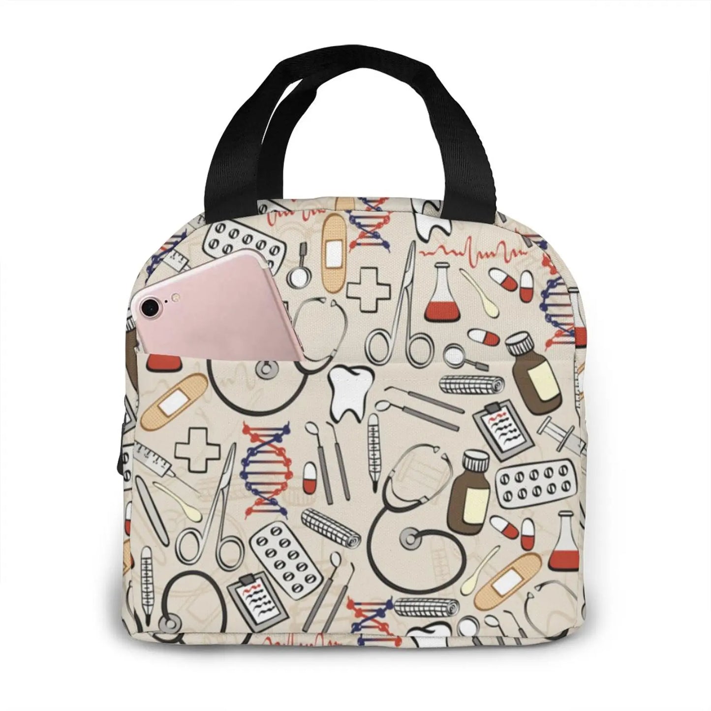 Portable Nurse Bag Insulated Lunch Bags Women Cute Nurse Print Food Case Tote Cooler Bento Bag for Kids Lunch Pouch - Healthcare Vibes