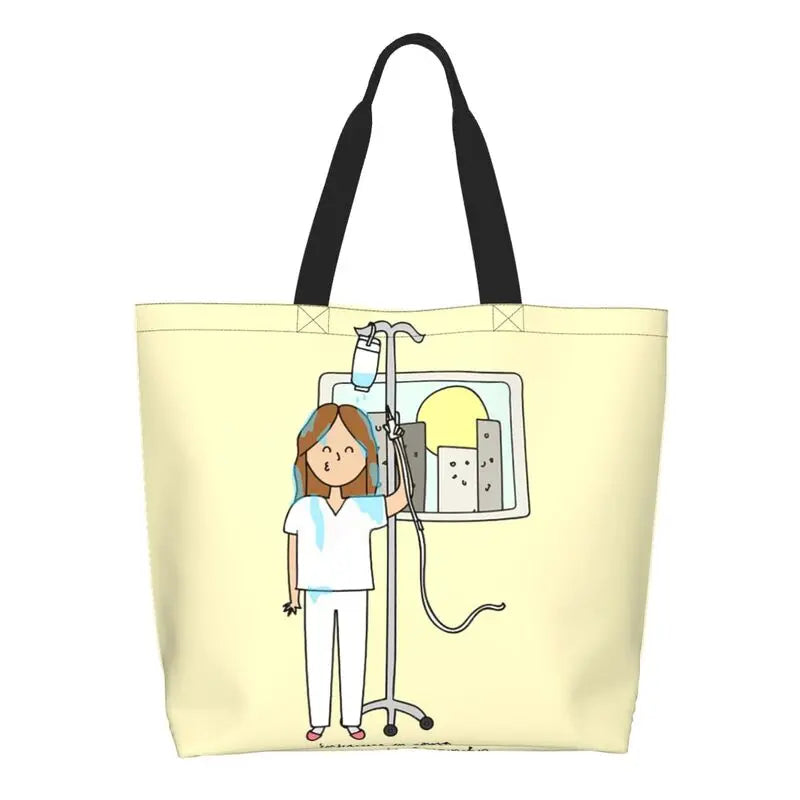 Cartoon Doctor Nurse Enfermera En Apuros Grocery Bags Large Capacity Aesthetic Merch For Woman Street Shoulder Bag 14 One Size