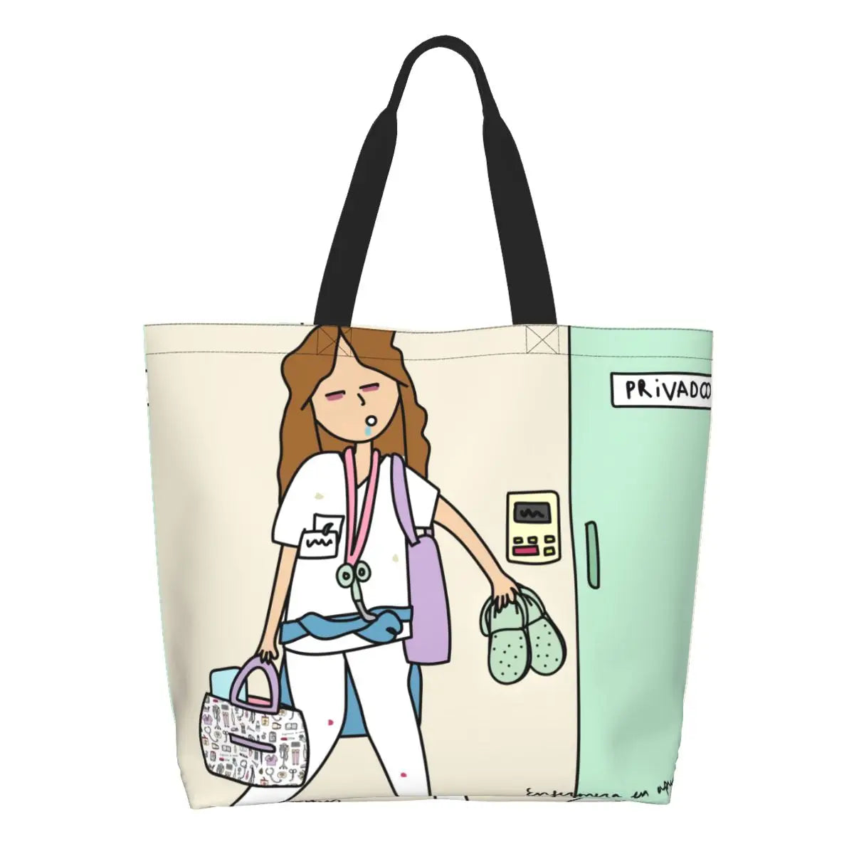 Custom Reusable Funny Nurse Shopping Bag Women Shoulder Canvas Tote Bag Portable Nursing Grocery Shopper Bags 13 50x40x15 cm