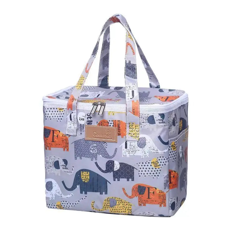 Portable Lunch Bag New Thermal Insulated Lunch Box Tote Cooler Functional Handbag Student Bento Pouch School Food Storage Bags elephant