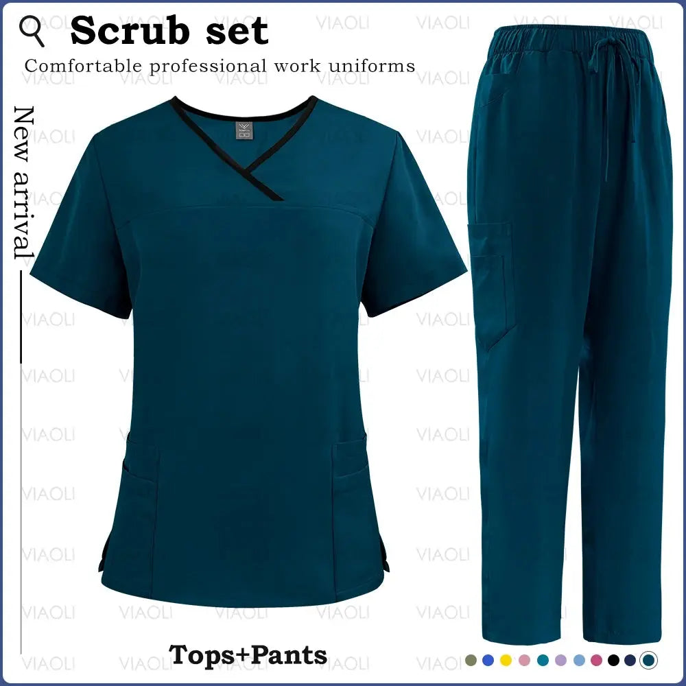 Surgical Uniforms Woman Nursing Sets Pocket Top Straight Pants Medical Nurse Uniform Scrubs Clinical Beauty Salon Hospital Suits - Healthcare Vibes
