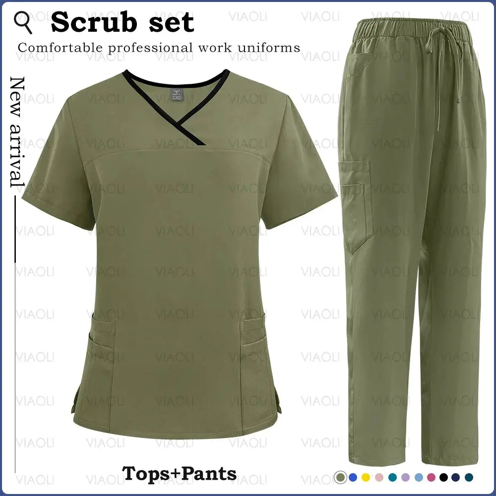 Surgical Uniforms Woman Nursing Sets Pocket Top Straight Pants Medical Nurse Uniform Scrubs Clinical Beauty Salon Hospital Suits - Healthcare Vibes