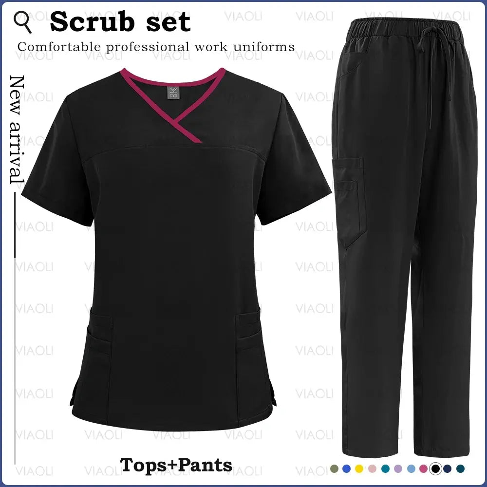 Surgical Uniforms Woman Nursing Sets Pocket Top Straight Pants Medical Nurse Uniform Scrubs Clinical Beauty Salon Hospital Suits - Healthcare Vibes