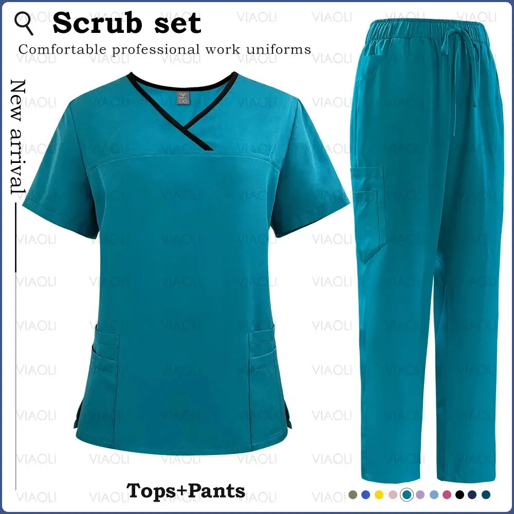 Surgical Uniforms Woman Nursing Sets Pocket Top Straight Pants Medical Nurse Uniform Scrubs Clinical Beauty Salon Hospital Suits - Healthcare Vibes